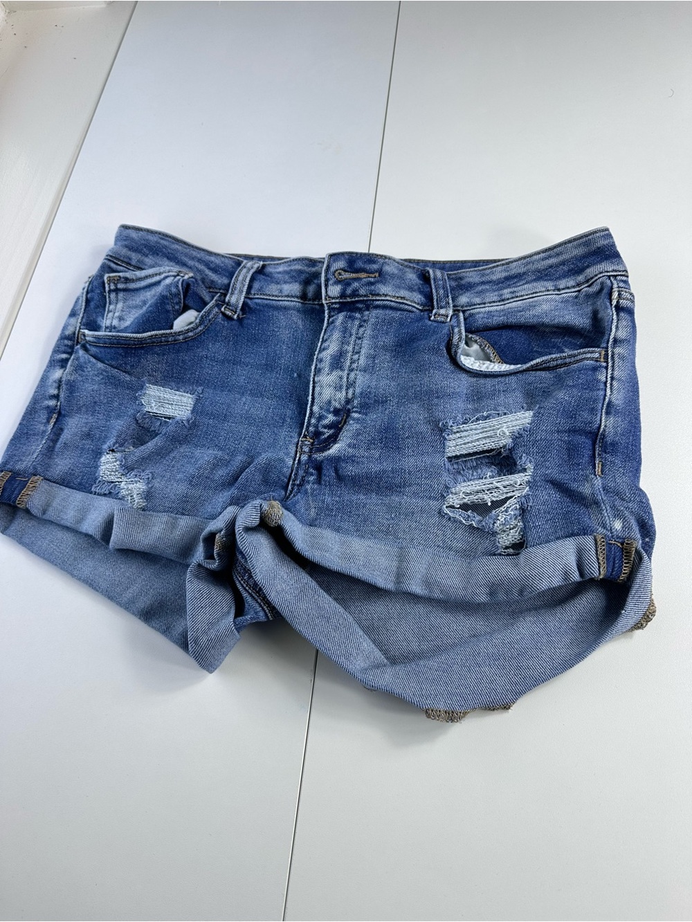 SO Women's Distressed Blue Denim Shorts